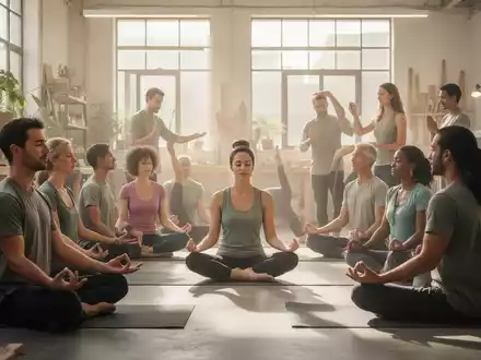 Eine Gruppe von Menschen in einem hellen Workshop, die Achtsamkeitsübungen und Gespräche zur Förderung der mentalen Fitness durchführen. - Foto: über boerse-global.de