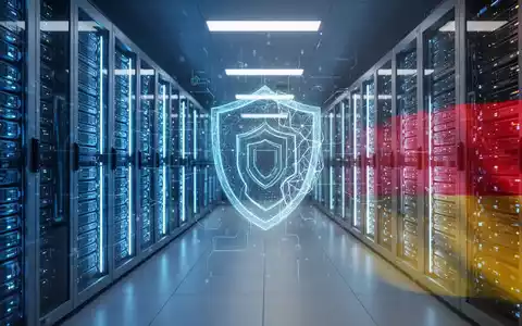 Ein futuristisches Rechenzentrum mit leuchtenden Server-Racks und einer abstrakten, sicheren KI-Schnittstelle, die nationale Technologieverteidigung symbolisiert. - Foto: über boerse-global.de