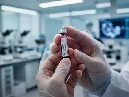 Nahaufnahme der Hände eines Arztes, der ein Blutprobenröhrchen hält, mit unscharfem medizinischem Hintergrund. - Foto: über boerse-global.de