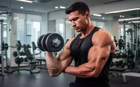 Eine Person führt in einem modernen Fitnessstudio einen Bizeps-Curl mit einer Hantel aus, konzentrierter Ausdruck. - Foto: über boerse-global.de