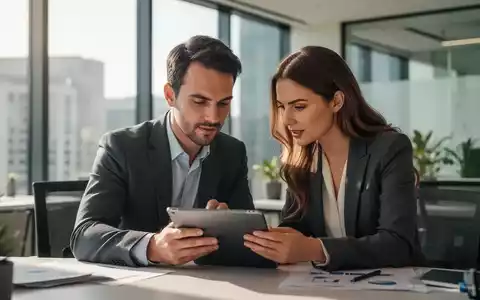 Zwei Fachkräfte arbeiten gemeinsam an einem Tablet in einem modernen Büro, symbolisieren Job-Sharing und flexible Arbeitsmodelle. - Foto: über boerse-global.de