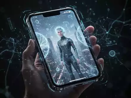 Close-up of a hand holding a smartphone displaying an AI-edited photo with digital overlays, symbolizing new AI tools. - Foto: über boerse-global.de