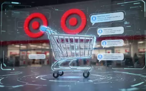 A digital interface showing AI chat bubbles and a shopping cart icon, with a blurred Target logo in the background. - Foto: über boerse-global.de