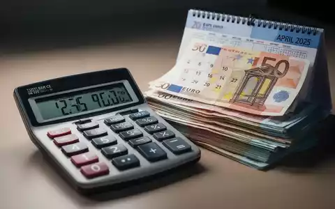 Ein Taschenrechner zeigt Finanzzahlen, daneben ein Stapel Euro-Banknoten und ein Kalender, der auf April 2025 geöffnet ist. - Foto: über boerse-global.de
