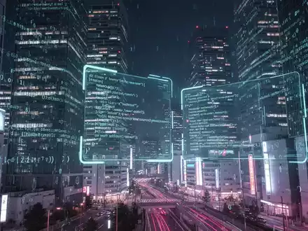Tokyo cityscape at night with digital code flowing over skyscrapers, symbolizing AI development and technology expansion in Asia. - Foto: über boerse-global.de