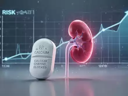 Eine einzelne Calciumkanalblocker-Pille neben einer stilisierten Niere und einem aufsteigenden Risiko-Diagramm im Hintergrund. - Foto: über boerse-global.de