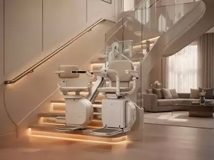 Ein moderner Treppenlift in einem hellen, einladenden Zuhause, der Barrierefreiheit und Mobilität im Alter symbolisiert. - Foto: über boerse-global.de