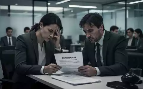 Eine Person sitzt in einem modernen Büro an einem Schreibtisch und betrachtet Kündigungspapiere, im Hintergrund verschwommene Kollegen. - Foto: über boerse-global.de