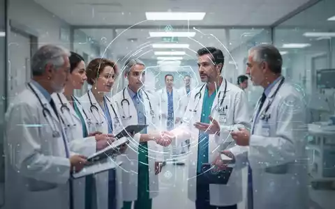 An AI interface overlaying healthcare professionals in a hospital, symbolizing AI integration in healthcare workflow optimization. - Foto: über boerse-global.de