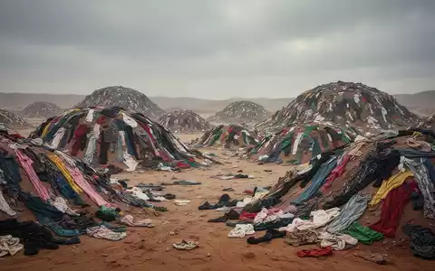 Ein riesiger Berg aus weggeworfener Kleidung in einer wüstenähnlichen Landschaft, symbolisiert die Herausforderung der Billigmode. - Foto: über boerse-global.de