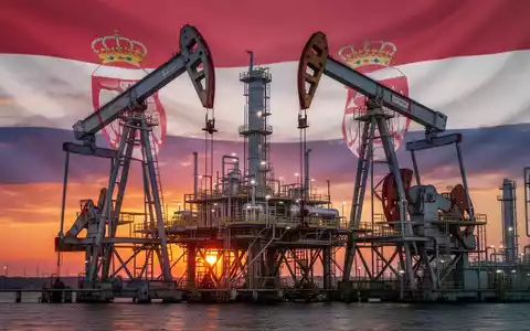 Eine stilisierte Ölplattform oder Raffinerie bei Sonnenuntergang, die Energieabkommen und internationale Deals symbolisiert. - Foto: über boerse-global.de