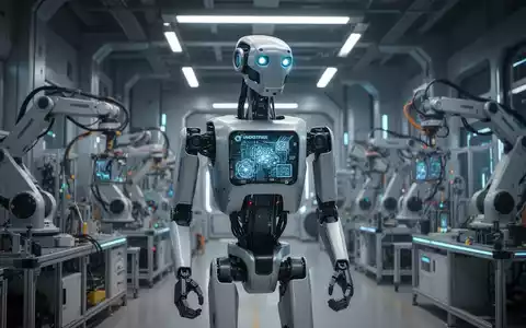 A sophisticated Atlas humanoid robot stands in a futuristic factory, symbolizing advanced AI and robotics industrialization. - Foto: über boerse-global.de