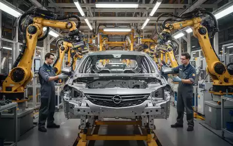 Moderne Montagelinie in einem Automobilwerk mit Robotern und Ingenieuren, die die Produktion eines Fahrzeugs überwachen. - Foto: über boerse-global.de