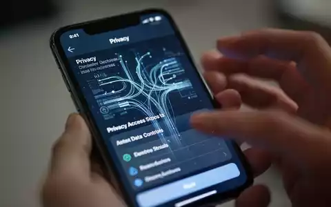 Close-up of an iPhone screen showing privacy settings and data access controls, with blurred hands interacting with it. - Foto: über boerse-global.de