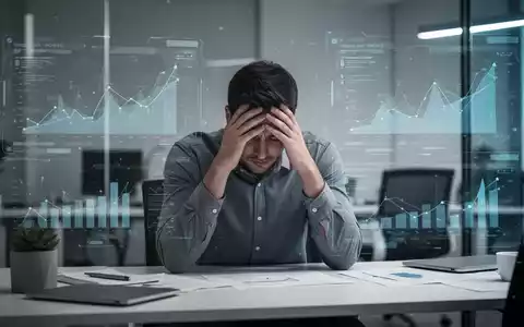 Ein junger Start-up-Gründer sitzt gestresst mit den Händen am Kopf an einem Schreibtisch in einem modernen Büro. - Foto: über boerse-global.de