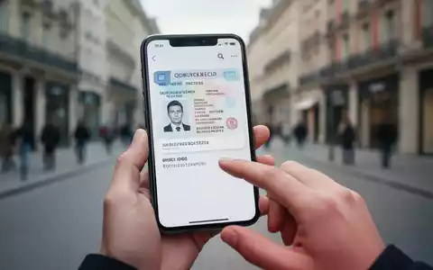 Smartphone displaying a digital ID card on its screen, held by hands, with a city street in the background. - Foto: über boerse-global.de