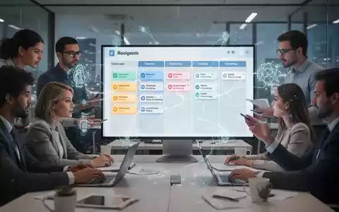 Ein modernes Team arbeitet an einem digitalen Kanban-Board, das Projektmanagement und Effizienz visualisiert, mit Andeutungen von KI. - Foto: über boerse-global.de