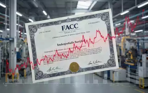 FACC-Aktienzertifikat mit rotem, absteigendem Börsenchart und verschwommener Industrieanlage im Hintergrund. - Foto: über boerse-global.de