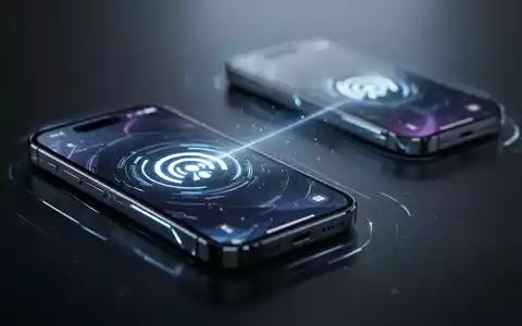 Two iPhones, one in focus displaying a network icon, the other slightly blurred in the background, connected by a subtle glow. - Foto: über boerse-global.de