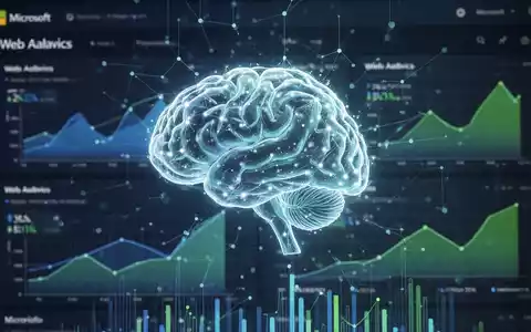A glowing, stylized neural network icon overlaid on a digital dashboard showing web analytics charts, representing AI-powered data analysis. - Foto: über boerse-global.de