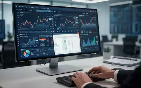 Ein stilisiertes Cockpit-Interface auf einem Monitor mit Finanzdaten und einer Hand, die eine Tastatur bedient. - Foto: über boerse-global.de
