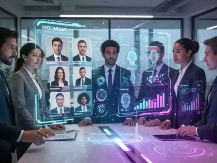 Geschäftsleute nutzen eine holografische Schnittstelle zur Talentakquise, die das Potenzial von KI im Recruiting darstellt. - Foto: über boerse-global.de