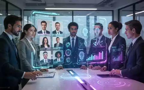 Geschäftsleute nutzen eine holografische Schnittstelle zur Talentakquise, die das Potenzial von KI im Recruiting darstellt. - Foto: über boerse-global.de