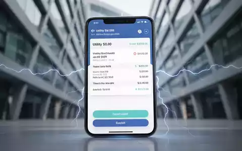 A smartphone displaying a digital utility bill with a blurred background of modern architecture and subtle electric current designs. - Foto: über boerse-global.de