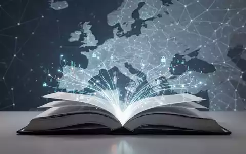 A glowing open book with data streams, symbolizing open-source software and digital information, set against a subtle European map. - Foto: über boerse-global.de