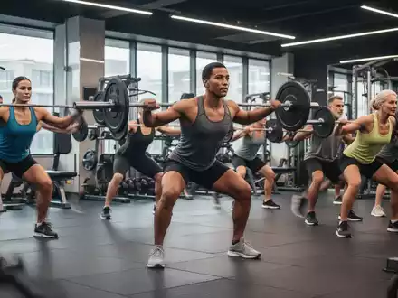 Menschen unterschiedlichen Alters trainieren in einem modernen Fitnessstudio. Sie heben Gewichte und nutzen Widerstandsgeräte. - Foto: über boerse-global.de