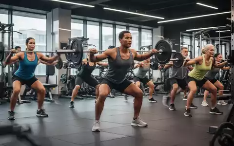 Menschen unterschiedlichen Alters trainieren in einem modernen Fitnessstudio. Sie heben Gewichte und nutzen Widerstandsgeräte. - Foto: über boerse-global.de
