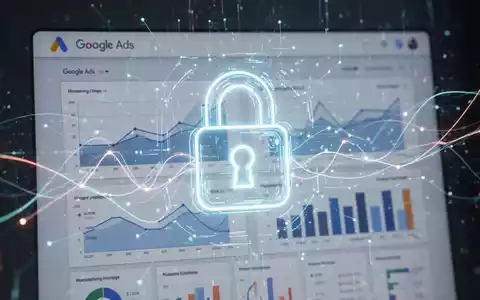 A digital padlock icon over a Google Ads dashboard, with glowing lines symbolizing AI security and monitoring. - Foto: über boerse-global.de