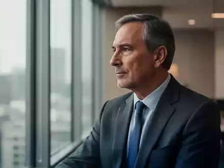 Ein nachdenklicher Mann mittleren Alters in einem modernen Bürogebäude, der aus dem Fenster blickt, um psychische Gesundheit zu symbolisieren. - Foto: über boerse-global.de
