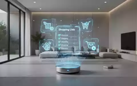 Ein minimalistisches Zuhause mit einem schwebenden holografischen Display, das KI-gestützte Haushaltsmanagement-Symbole anzeigt. - Foto: über boerse-global.de