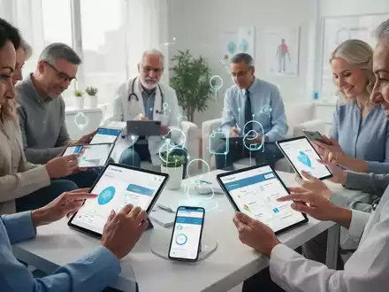 Erwachsene nutzen digitale Gesundheitsanwendungen (DiGAs) auf Tablets und Smartphones, um ihre Gesundheit zu verwalten. - Foto: über boerse-global.de
