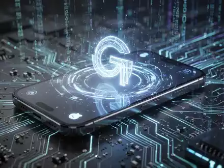 Ein futuristisches Smartphone mit einer leuchtenden digitalen Assistenten-Oberfläche, die Apple- und Google-Elemente vereint. - Foto: über boerse-global.de