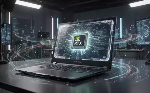 Close-up of a sleek ASUS ProArt laptop with a glowing NVIDIA RTX Spark chip and digital data streams, in a high-tech studio. - Foto: über boerse-global.de