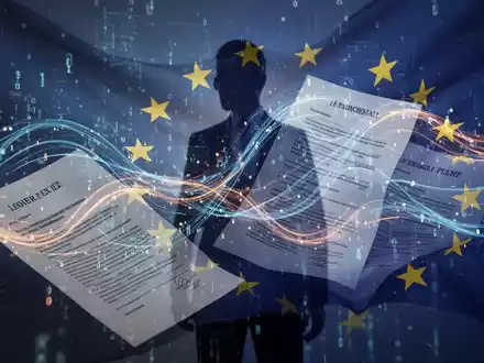Abstrakte Darstellung von digitalen Datenflüssen und Dokumenten, die EU-Sozialversicherungsreform und grenzüberschreitende Koordinierung symbolisieren. - Foto: über boerse-global.de