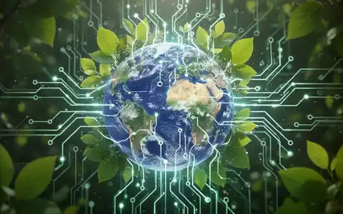 Ein stilisiertes neuronales Netzwerk, das mit grünen Blättern verschmilzt, symbolisiert die Integration von KI und Nachhaltigkeit. - Foto: über boerse-global.de