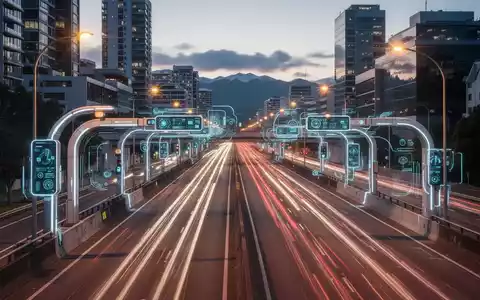 Moderne Autobahninfrastruktur in Neuseeland bei Dämmerung mit Lichtspuren von Autos und Technologie für Verkehrsmanagement. - Foto: über boerse-global.de