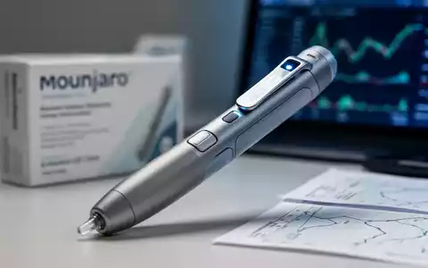 Ein moderner, eleganter Injektionspen, der auf einem unscharfen Hintergrund von Pharmaverpackungen und medizinischen Daten liegt. - Foto: über boerse-global.de