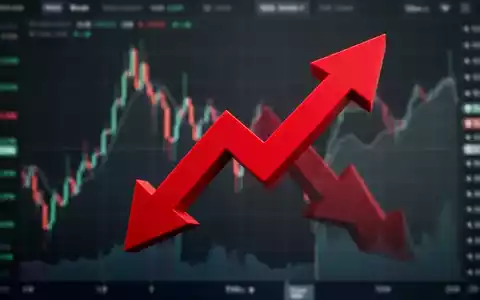 Ein roter, scharf nach unten zeigender Pfeil symbolisiert einen starken Aktienkursrückgang vor einem unscharfen Börsenchart. - Foto: über boerse-global.de