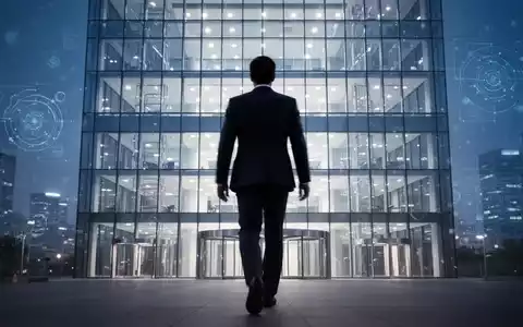 Eine verschwommene Silhouette einer Person in einem Anzug, die sich von einem modernen Technologiegebäude entfernt, symbolisiert einen CEO-Wechsel. - Foto: über boerse-global.de