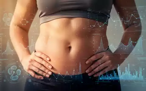 Nahaufnahme des Bauches einer Frau, mit abstrakten Datenüberlagerungen, die Forschung und Stoffwechselgesundheit symbolisieren. - Foto: über boerse-global.de