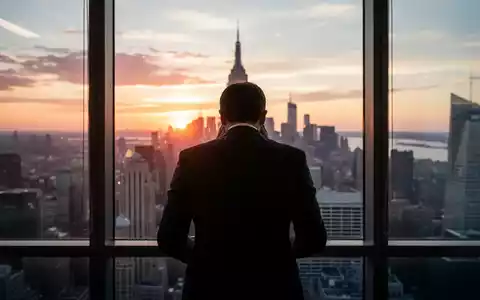 Ein Manager oder CEO blickt von hinten aus einem grossen Bürofenster auf eine belebte Stadtlandschaft bei Sonnenuntergang. - Foto: über boerse-global.de