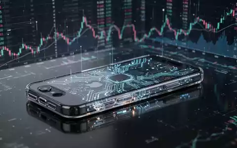 A sleek, futuristic smartphone with glowing internal circuits, set against a backdrop of abstract digital financial charts and data streams. - Foto: über boerse-global.de