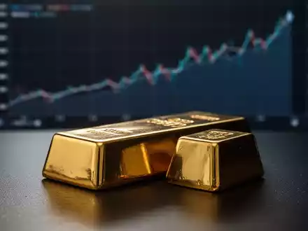 Ein glänzender Goldbarren auf dunklem Untergrund, im Hintergrund eine verschwommene Grafik mit Aufwärtstrend. - Foto: über boerse-global.de