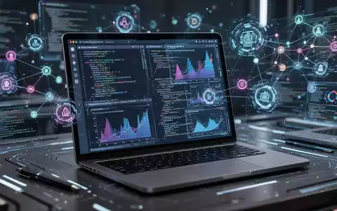 A glowing digital notebook with data visualizations and code, surrounded by holographic information nodes, symbolizing advanced AI research. - Foto: über boerse-global.de