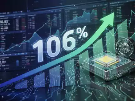 Grafik zeigt 106% Wachstum mit EV-Batteriekomponenten im Hintergrund, symbolisierend LION E-Mobility's Aktienperformance. - Foto: über boerse-global.de