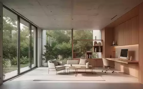 Eine moderne minimalistische Wohnarchitektur mit klaren Linien, großen Fenstern und warmen Naturtönen, umgeben von Grünflächen. - Foto: über boerse-global.de